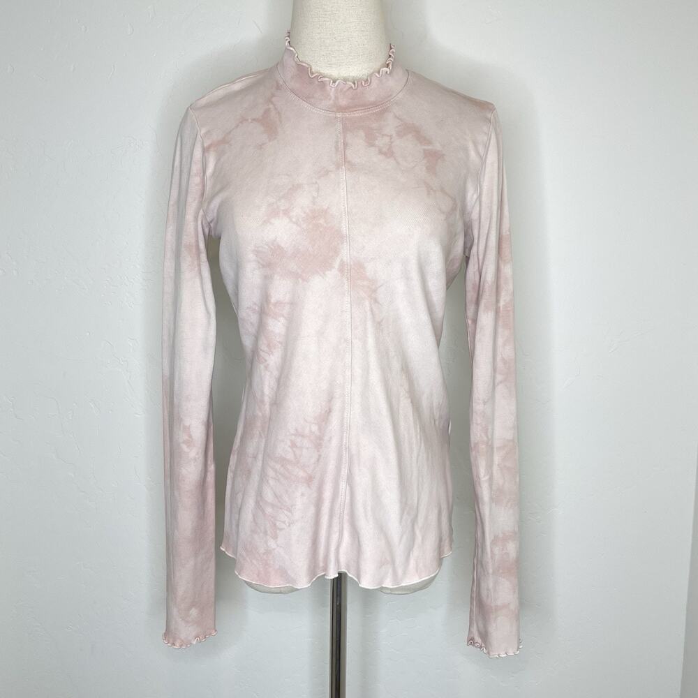Raquel Allegra Jersey Tie Dye Long Sleeve Mock Neck Top Womens 0 US Small Pink